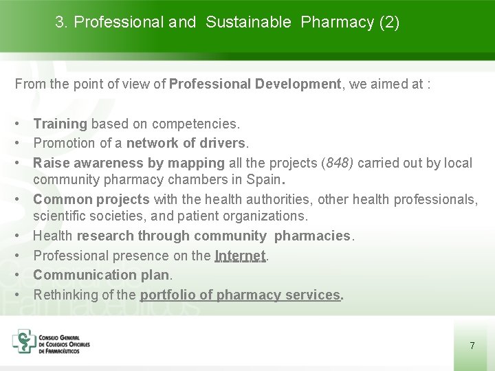 3. Professional and Sustainable Pharmacy (2) From the point of view of Professional Development,