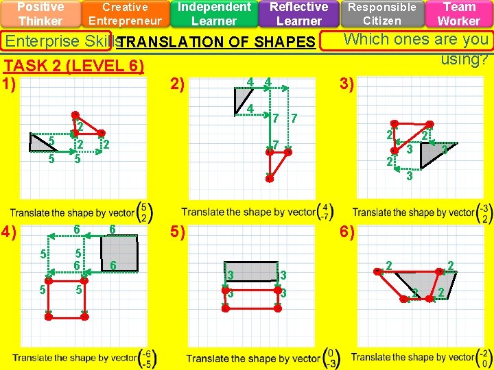 Positive Thinker Creative Entrepreneur Independent Learner Reflective Learner Enterprise Skills. TRANSLATION OF SHAPES TASK