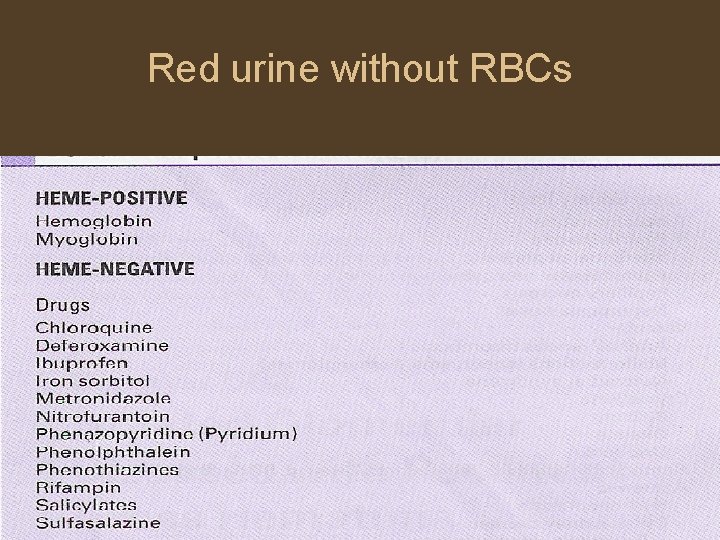 Red urine without RBCs 