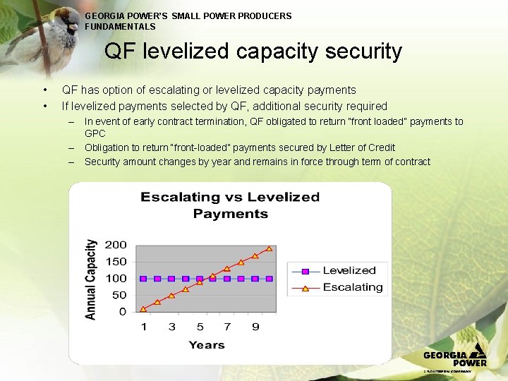 GEORGIA POWER’S SMALL POWER PRODUCERS FUNDAMENTALS QF levelized capacity security • • QF has