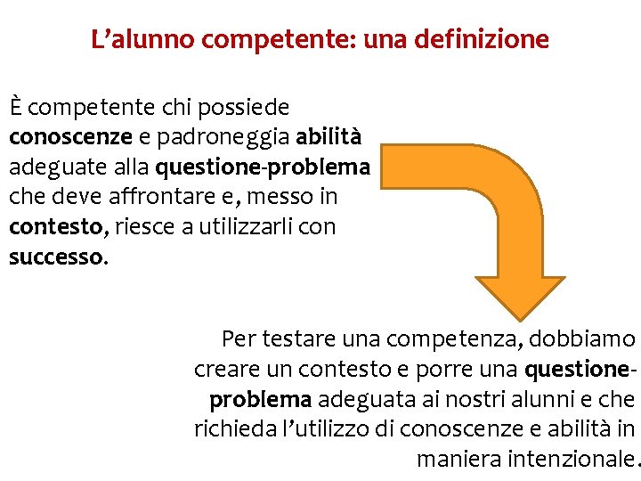 L’alunno competente: una definizione È competente chi possiede conoscenze e padroneggia abilità adeguate alla