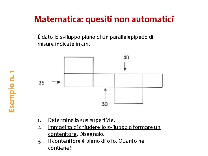 Matematica: quesiti non automatici Esempio n. 1 È dato lo sviluppo piano di un