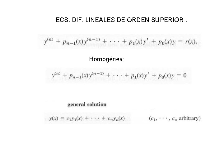 ECS. DIF. LINEALES DE ORDEN SUPERIOR : Homogénea: ECS. DIF. LINEALES DE ORDEN SUPERIOR : Homogénea: