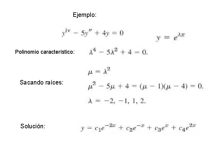 Ejemplo: Polinomio característico: Sacando raíces: Solución: Ejemplo: Polinomio característico: Sacando raíces: Solución: