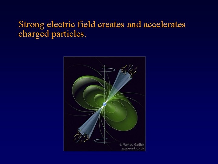 Strong electric field creates and accelerates charged particles. 