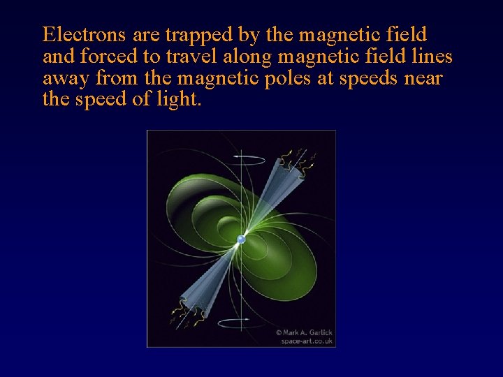 Electrons are trapped by the magnetic field and forced to travel along magnetic field
