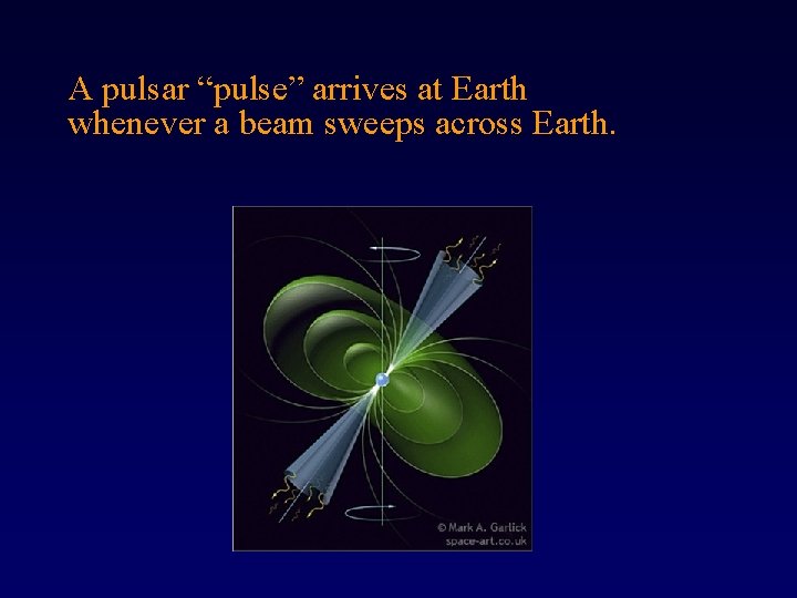 A pulsar “pulse” arrives at Earth whenever a beam sweeps across Earth. 