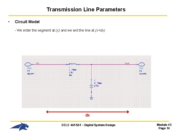 Transmission Line Parameters • Circuit Model - We enter the segment at (x) and Transmission Line Parameters • Circuit Model - We enter the segment at (x) and