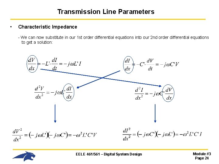 Transmission Line Parameters • Characteristic Impedance - We can now substitute in our 1 Transmission Line Parameters • Characteristic Impedance - We can now substitute in our 1