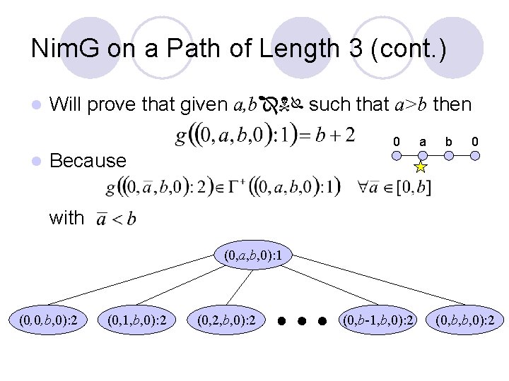 Nim. G on a Path of Length 3 (cont. ) l Will prove that