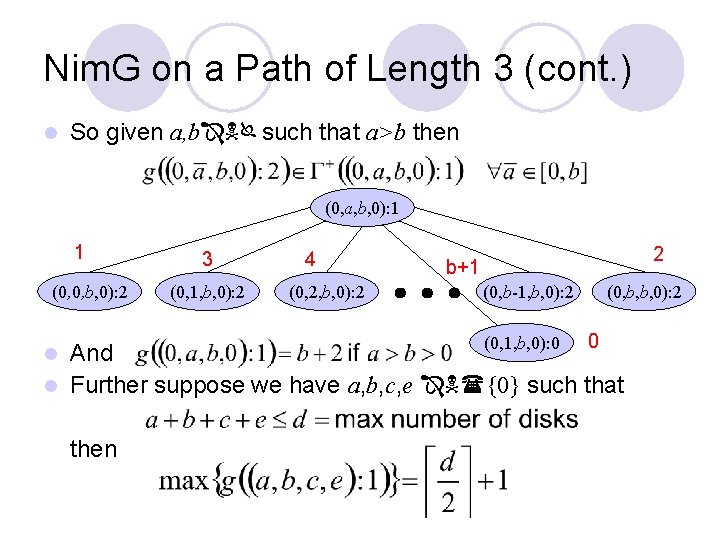 Nim. G on a Path of Length 3 (cont. ) l So given a,