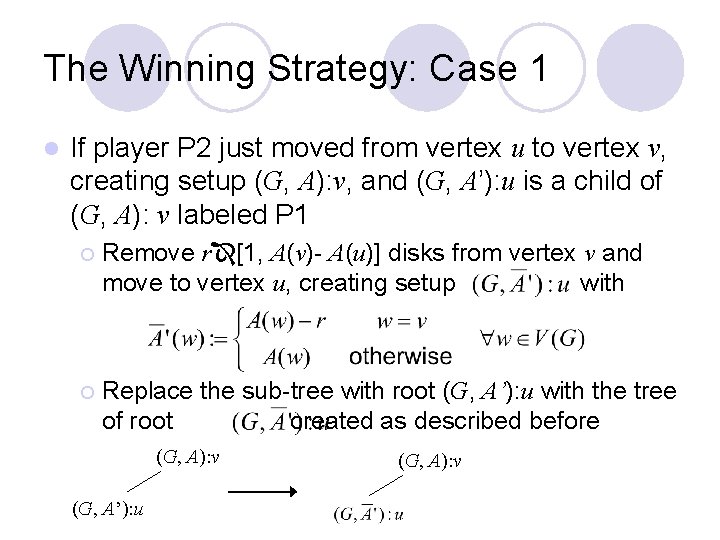 The Winning Strategy: Case 1 l If player P 2 just moved from vertex