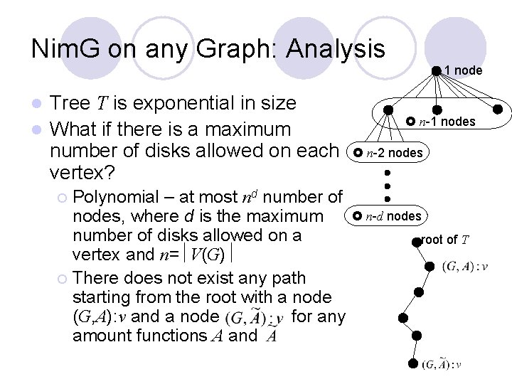 Nim. G on any Graph: Analysis Tree T is exponential in size l What