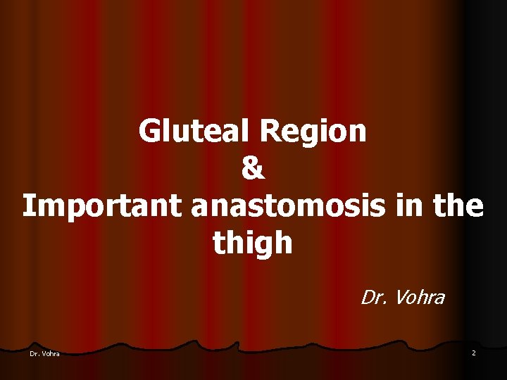 Gluteal Region & Important anastomosis in the thigh Dr. Vohra 2 