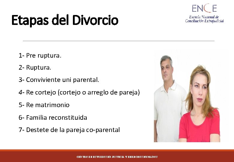 Etapas del Divorcio 1 - Pre ruptura. 2 - Ruptura. 3 - Conviviente uni
