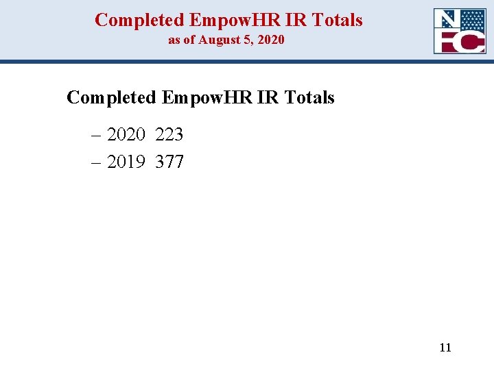 Completed Empow. HR IR Totals as of August 5, 2020 Completed Empow. HR IR Completed Empow. HR IR Totals as of August 5, 2020 Completed Empow. HR IR