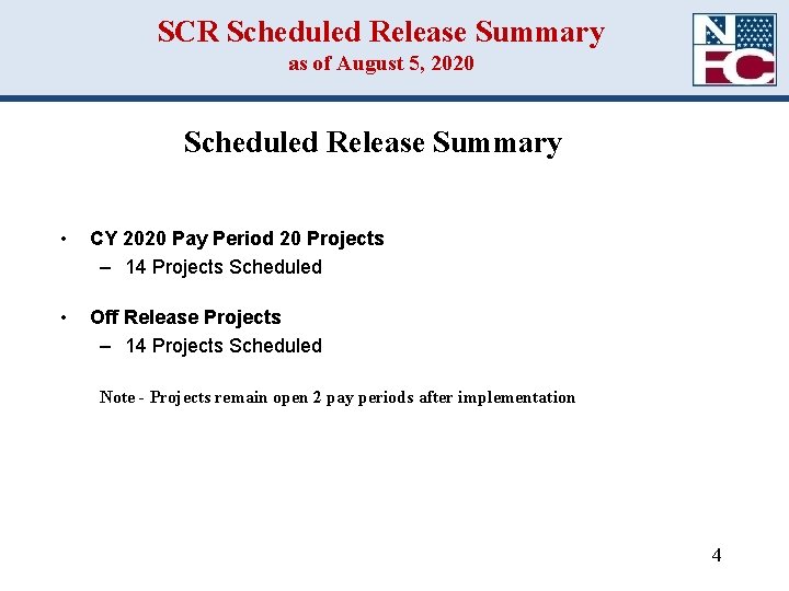 SCR Scheduled Release Summary as of August 5, 2020 Scheduled Release Summary • CY SCR Scheduled Release Summary as of August 5, 2020 Scheduled Release Summary • CY
