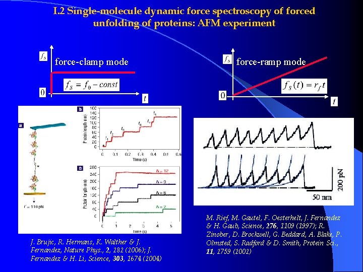I. 2 Single-molecule dynamic force spectroscopy of forced unfolding of proteins: AFM experiment force-clamp I. 2 Single-molecule dynamic force spectroscopy of forced unfolding of proteins: AFM experiment force-clamp
