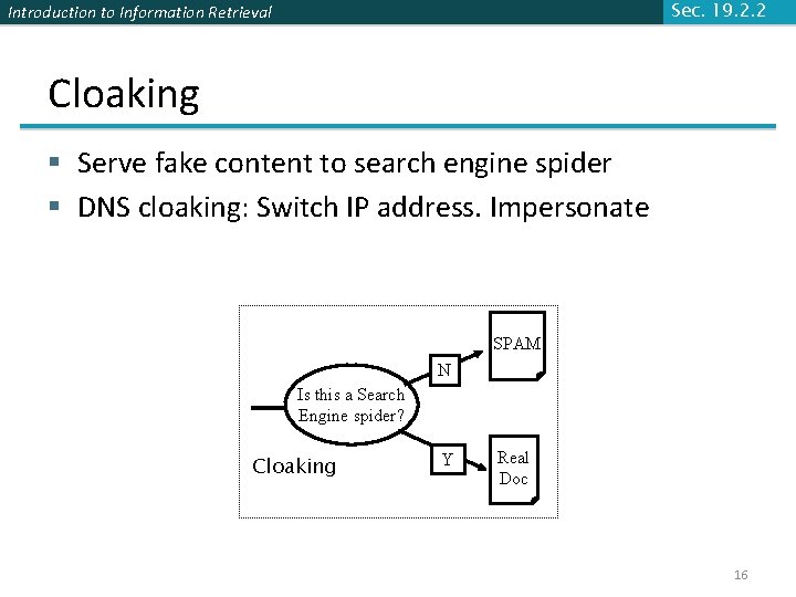 Sec. 19. 2. 2 Introduction to Information Retrieval Cloaking § Serve fake content to