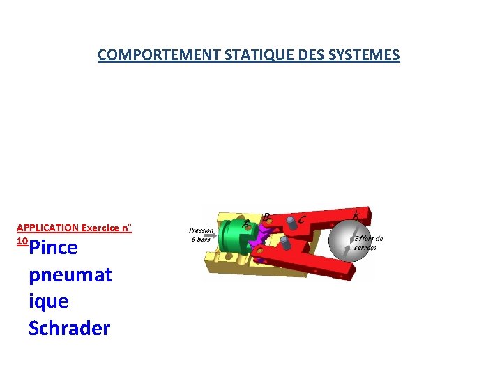 COMPORTEMENT STATIQUE DES SYSTEMES APPLICATION Exercice n° 10 Pince pneumat ique Schrader 