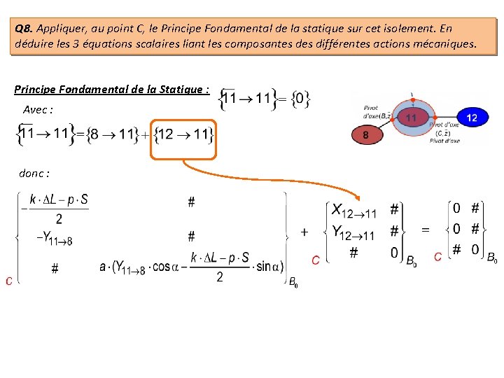 Q 8. Appliquer, au point C, le Principe Fondamental de la statique sur cet