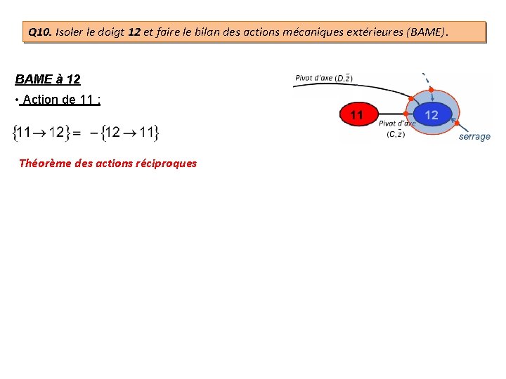 Q 10. Isoler le doigt 12 et faire le bilan des actions mécaniques extérieures