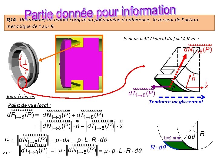 Q 14. Déterminer, en tenant compte du phénomène d’adhérence, le torseur de l’action mécanique