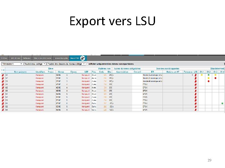 Export vers LSU 29 Export vers LSU 29