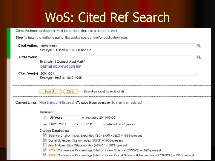 Wo. S: Cited Ref Search Ingwersen 2008 19 