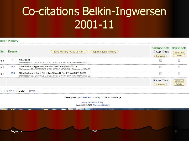 Co-citations Belkin-Ingwersen 2001 -11 Ingwersen 2008 23 