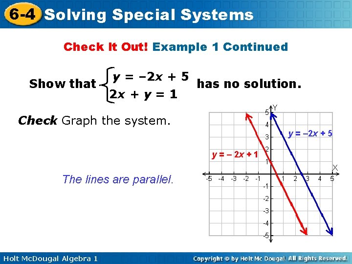 6 -4 Solving Special Systems Check It Out! Example 1 Continued Show that y 6 -4 Solving Special Systems Check It Out! Example 1 Continued Show that y
