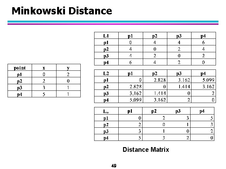 Minkowski Distance Matrix 49 