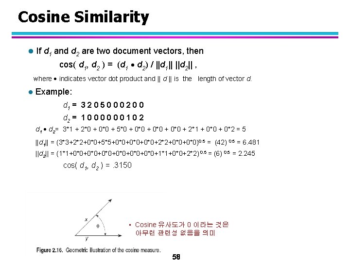 Cosine Similarity l If d 1 and d 2 are two document vectors, then