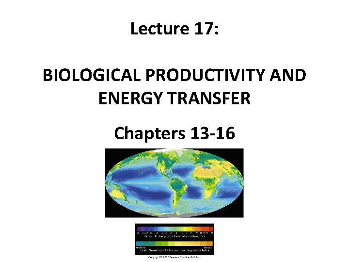 Lecture 17: BIOLOGICAL PRODUCTIVITY AND ENERGY TRANSFER Chapters 13 -16 