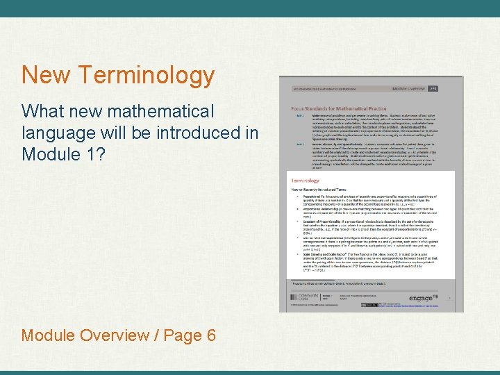 New Terminology What new mathematical language will be introduced in Module 1? Module Overview