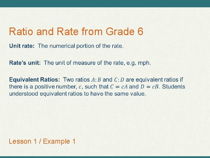 Ratio and Rate from Grade 6 Lesson 1 / Example 1 