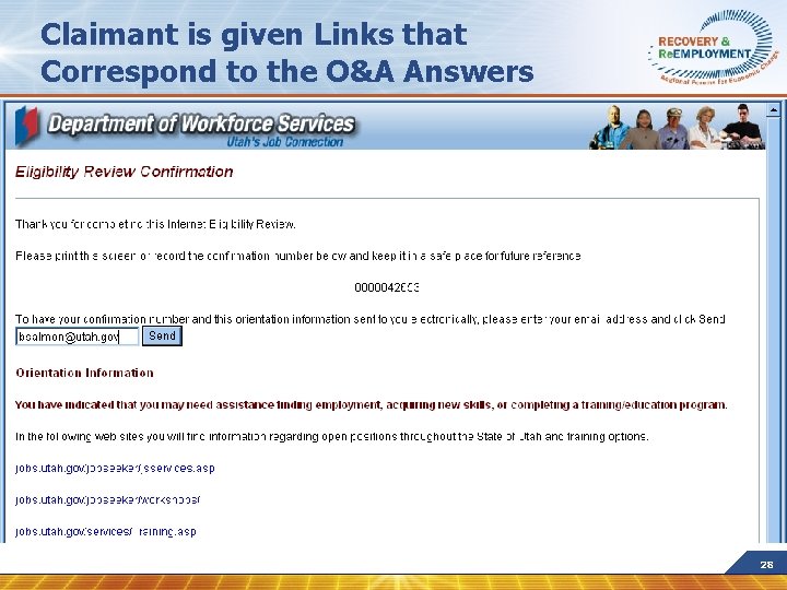 Claimant is given Links that Correspond to the O&A Answers 28 