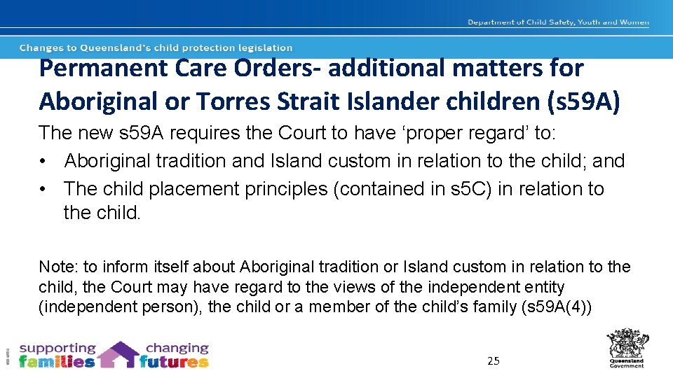 Permanent Care Orders- additional matters for Aboriginal or Torres Strait Islander children (s 59