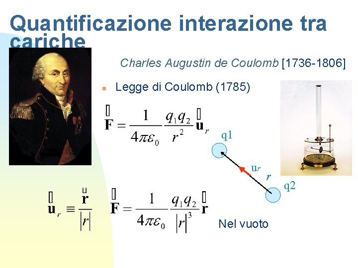 Quantificazione interazione tra cariche Charles Augustin de Coulomb [1736 -1806] n Legge di Coulomb