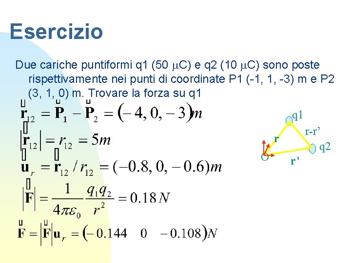 Esercizio Due cariche puntiformi q 1 (50 m. C) e q 2 (10 m.