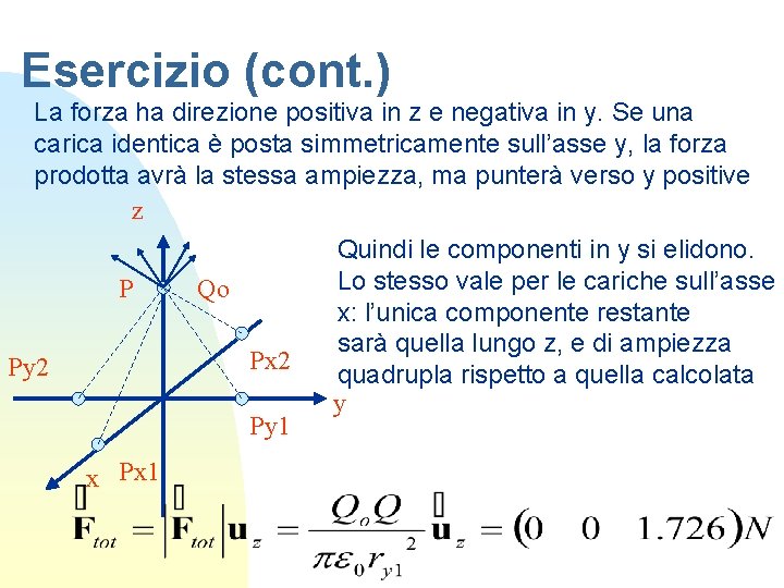 Esercizio (cont. ) La forza ha direzione positiva in z e negativa in y.
