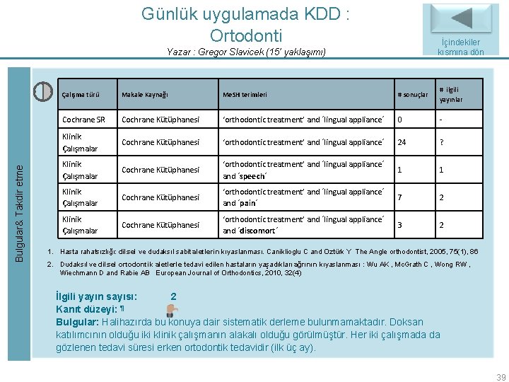 Günlük uygulamada KDD : Ortodonti İçindekiler Back to Index kısmına dön Bulgular& Takdir etme Günlük uygulamada KDD : Ortodonti İçindekiler Back to Index kısmına dön Bulgular& Takdir etme