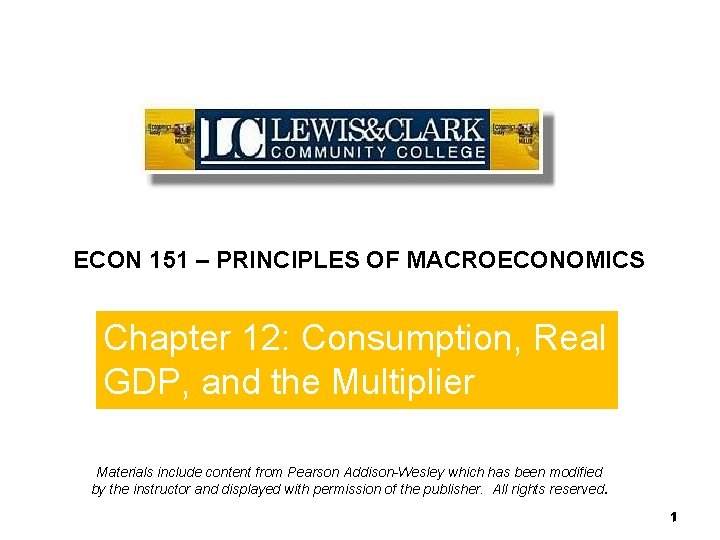 End of ECON 151 – PRINCIPLES OF MACROECONOMICS Chapter 10 Chapter 12: Consumption, Real