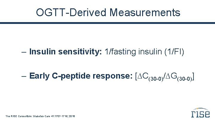 OGTT-Derived Measurements – Insulin sensitivity: 1/fasting insulin (1/FI) – Early C-peptide response: [∆C(30 -0)/∆G(30