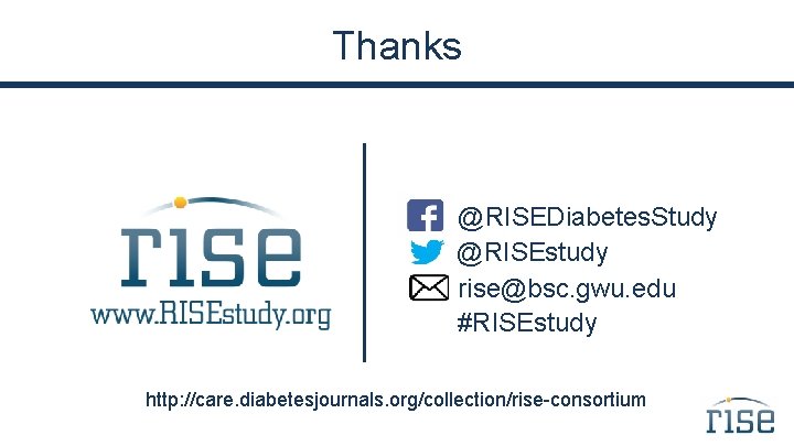 Thanks @RISEDiabetes. Study @RISEstudy rise@bsc. gwu. edu #RISEstudy http: //care. diabetesjournals. org/collection/rise-consortium 