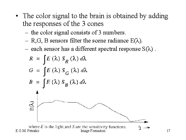  • The color signal to the brain is obtained by adding the responses