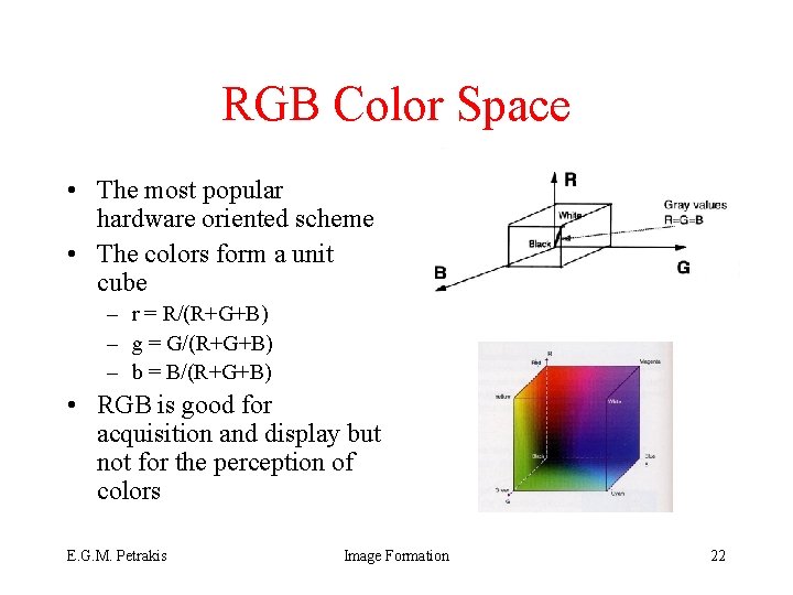 RGB Color Space • The most popular hardware oriented scheme • The colors form