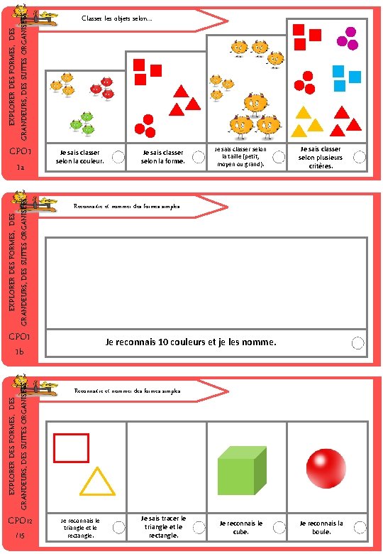 EXPLORER DES FORMES, DES GRANDEURS, DES SUITES ORGANISEES CPO 1 1 a Classer les