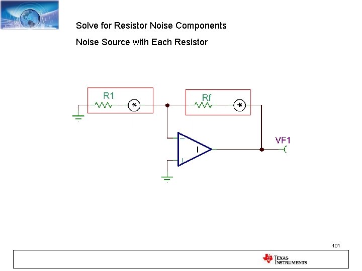 Solve for Resistor Noise Components Noise Source with Each Resistor 101 