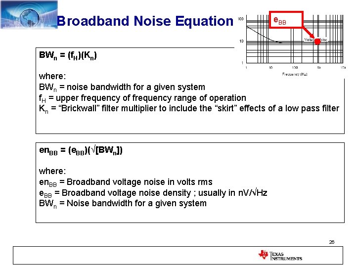 Broadband Noise Equation e. BB BWn = (f. H)(Kn) where: BWn = noise bandwidth